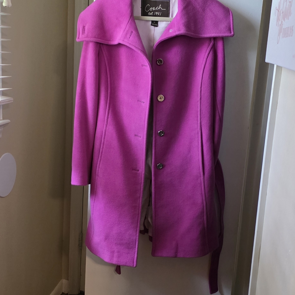 Coach Angora Wool Fuschia Coat Size L - Picture 6 of 13